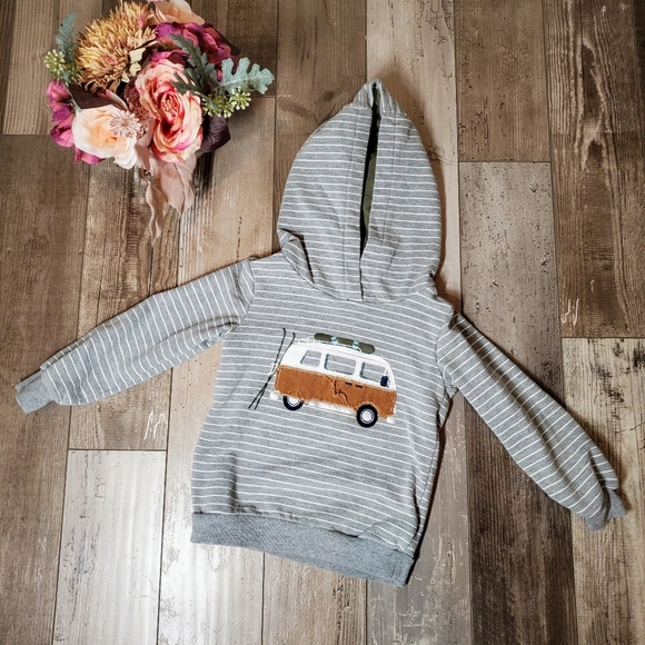 Tommy Bahama Hooded Top Gray White Striped Volkswagon Hippie Van Size 4T NWOT - Picture 3 of 14